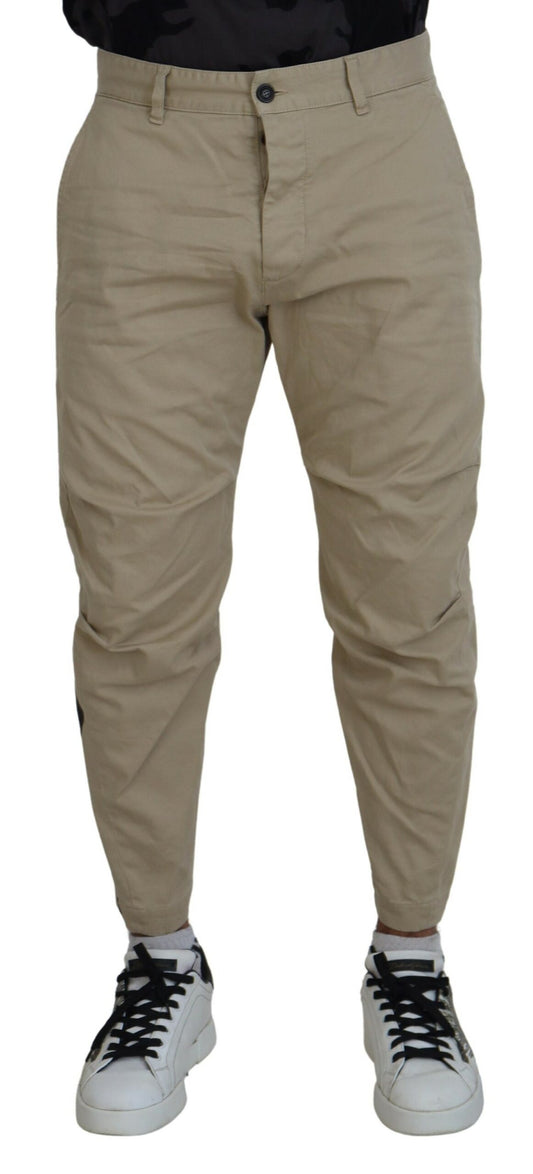 Beige Cotton Printed Leg Men Casual Pants