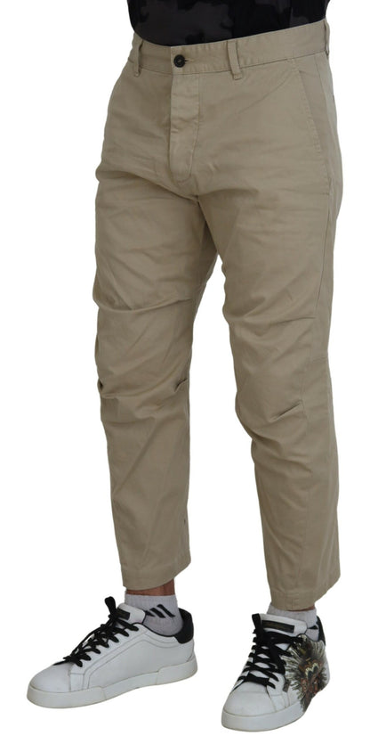 Beige Cotton Printed Leg Men Casual Pants