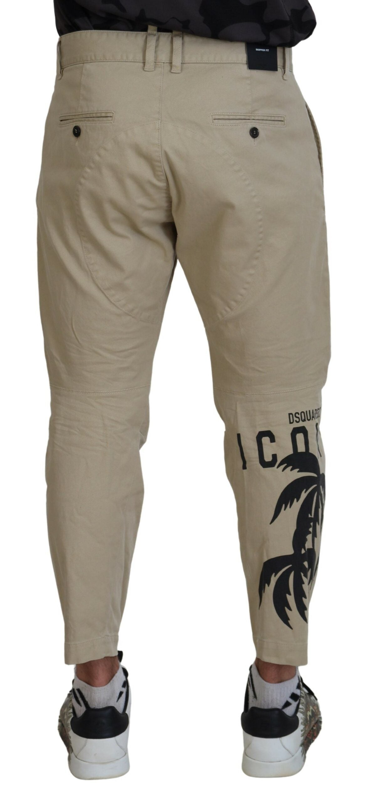 Beige Cotton Printed Leg Men Casual Pants