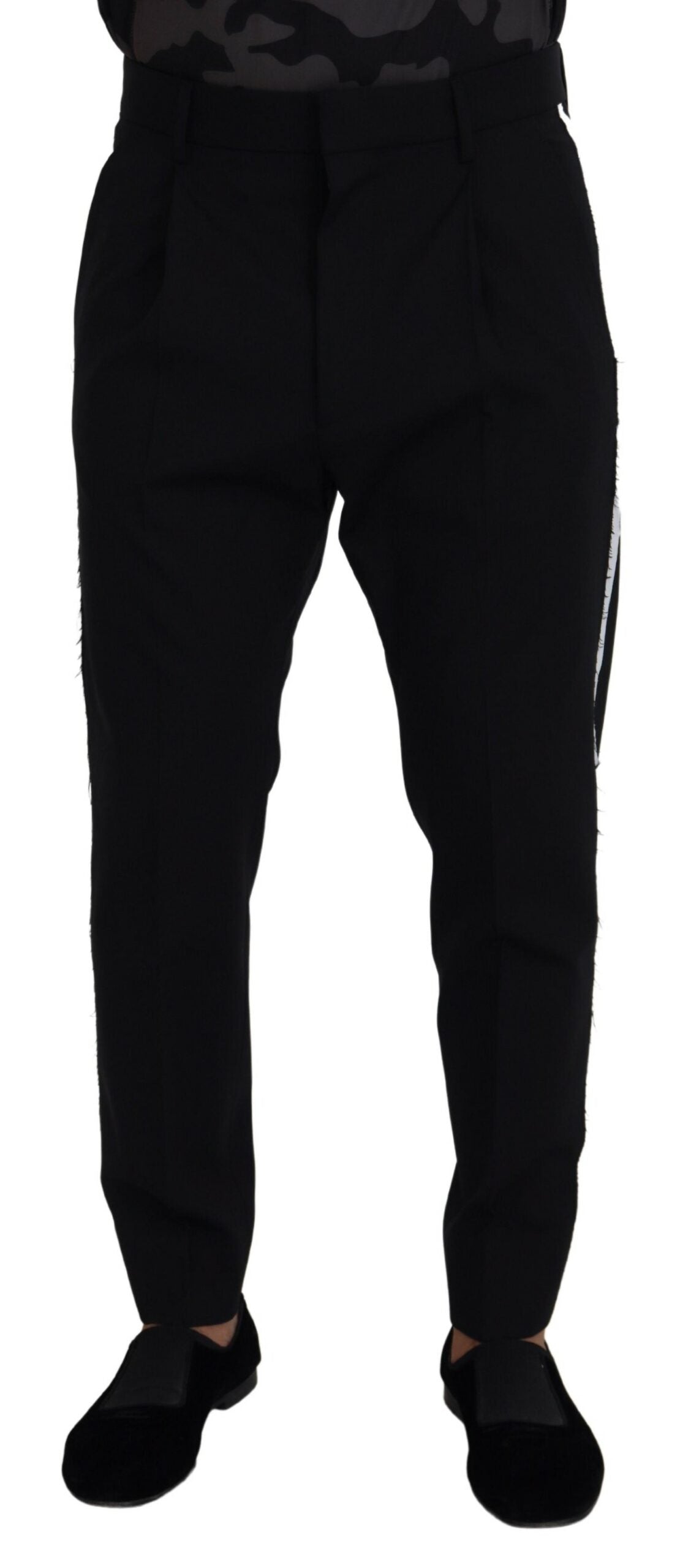 Back White Lined Side Wool Tapered Pants