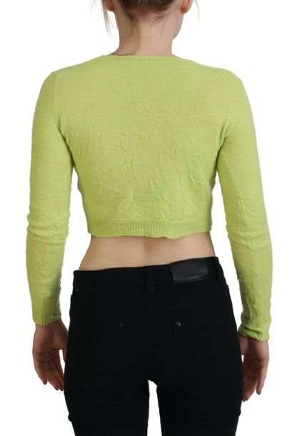 Yellow Green Cashmere Long Sleeves Cropped Sweater