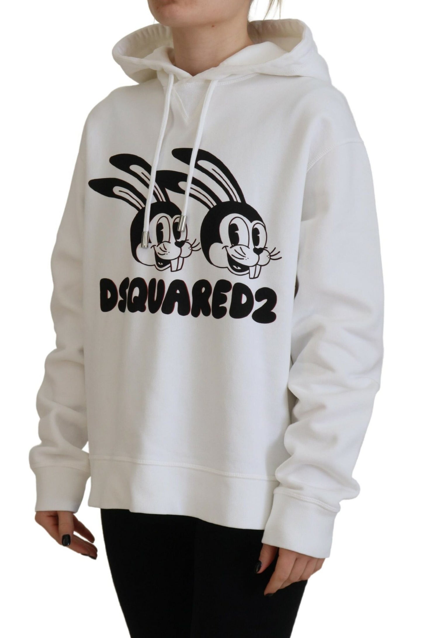 White Logo Animals Print Hooded Long Sleeve Sweater