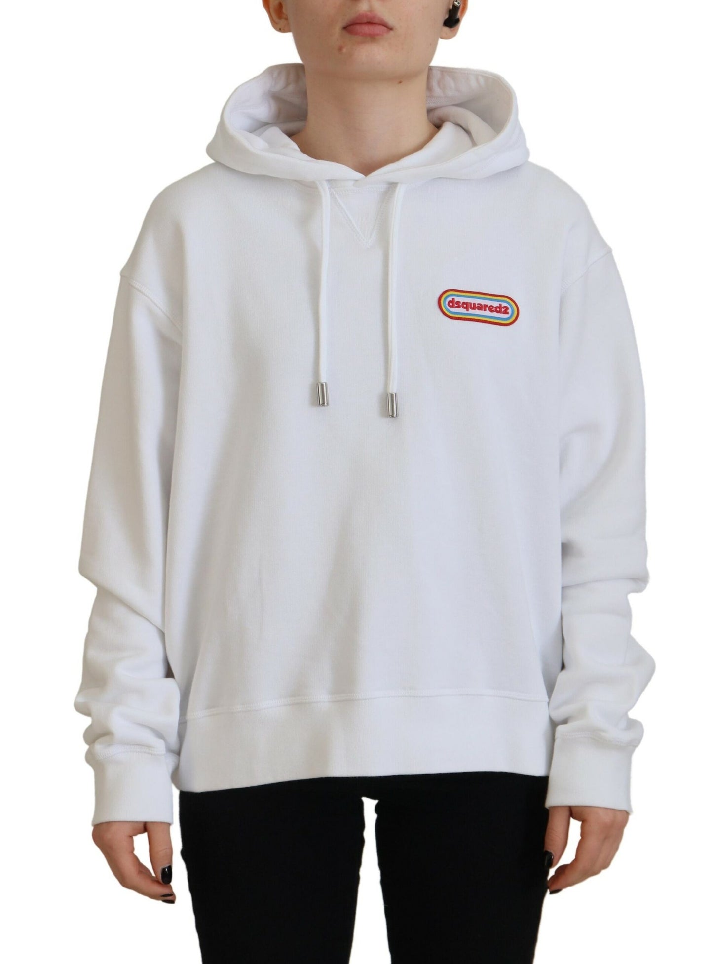 White Logo Patch Cotton Hoodie Sweatshirt Sweater