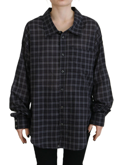 Black Checkered Collared Button Long Sleeves Shirt