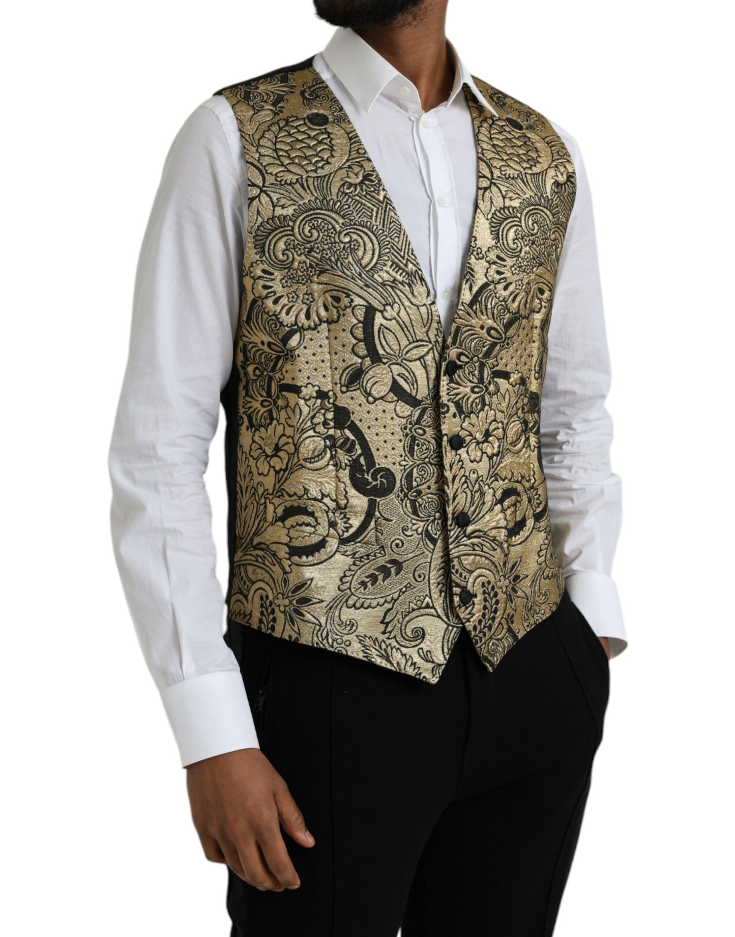 Gold Floral Jacquard Waistcoat Formal Vest