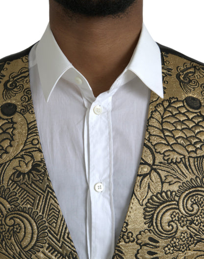 Gold Floral Jacquard Waistcoat Formal Vest