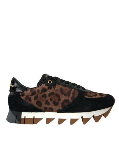 Black Brown Leopard Low Top Leather Sneaker Shoes