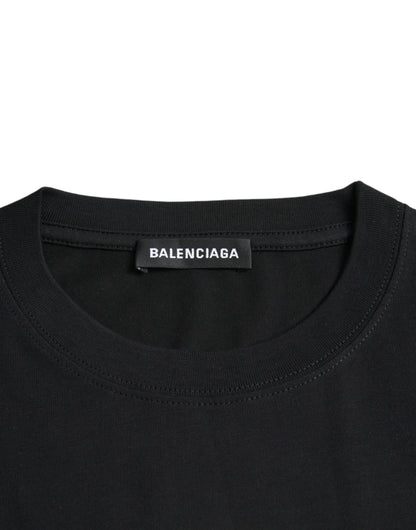 Black Cotton Logo Print Crew Neck Short Sleeves T-shirt