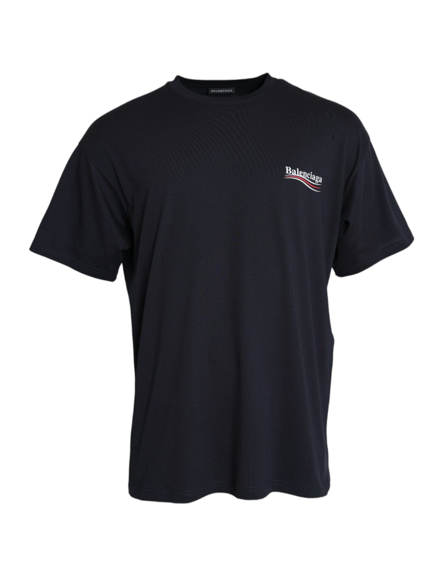 Dark Blue Cotton Logo Crew Neck Short Sleeves T-shirt