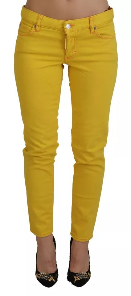 Yellow Cotton Low Waist Cropped Jennifer Denim Jeans