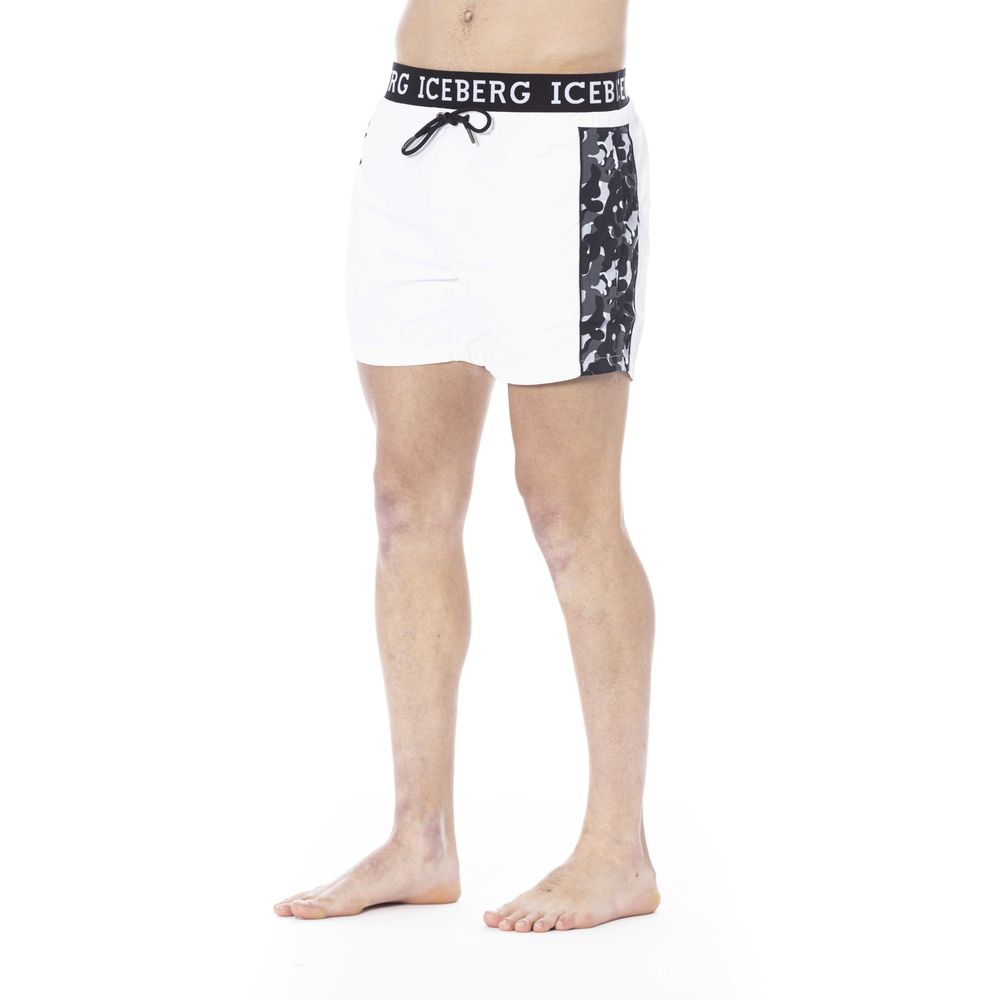 White Polyester Men Swim Trunk