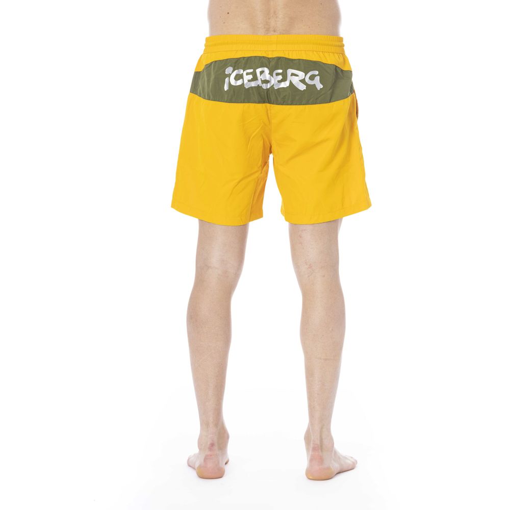 Yellow Polyester Men Swim Trunk