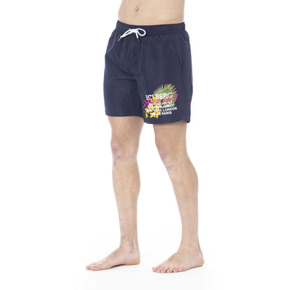 Blue Polyester Men Swim Trunk