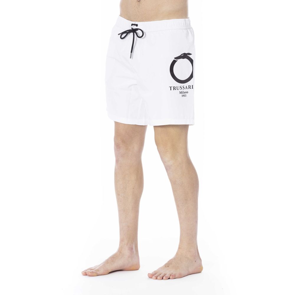 White Polyester Men Swim Trunk