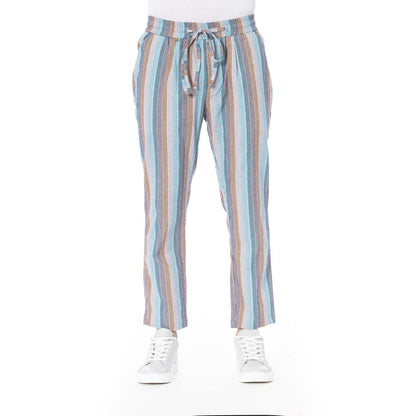 Light Blue Polyester Men Trouser