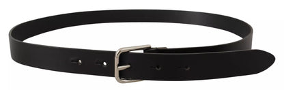 Black Classic Calf Leather Metal Box Buckle Belt