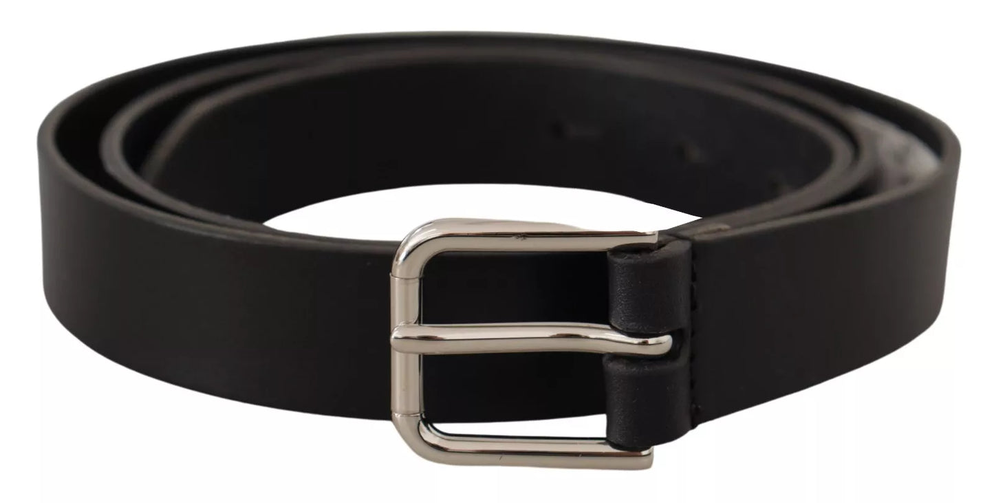 Black Classic Calf Leather Metal Box Buckle Belt