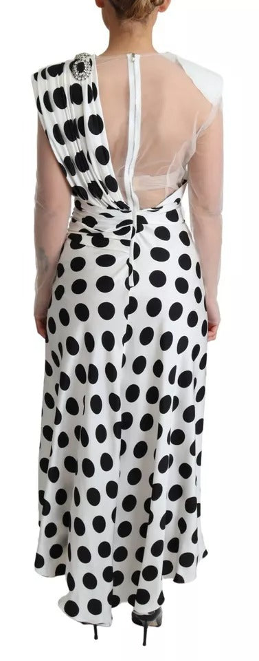 White Polka Dots Crystal One Shoulder Dress