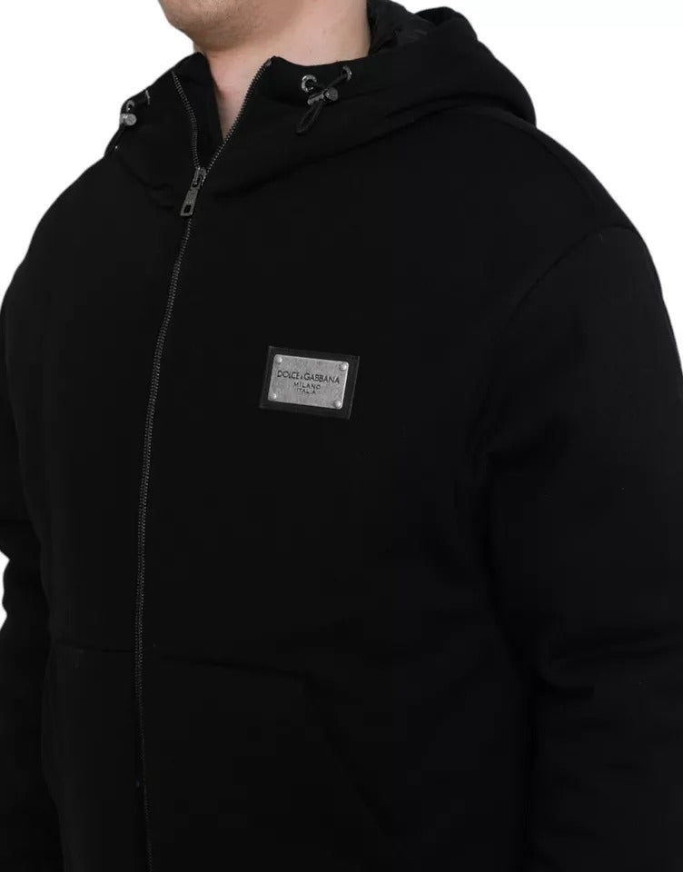 Black Cotton Hooded Logo Bomber Jacket