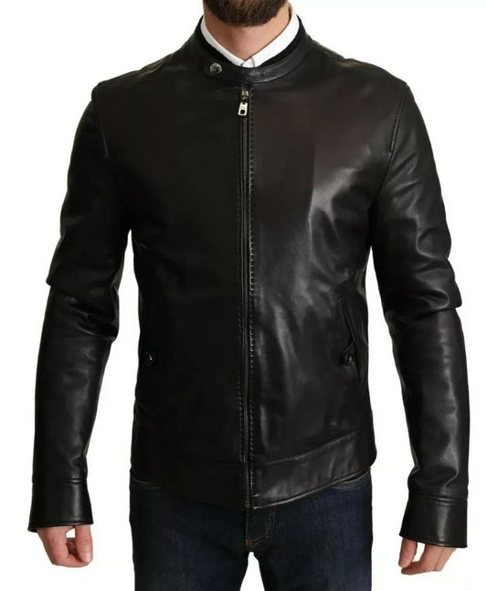 Black Lamb Leather Biker Coat Jacket