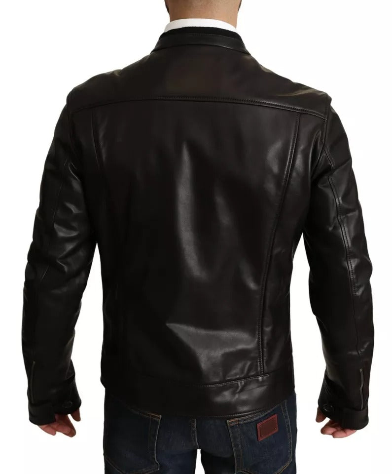 Black Lamb Leather Biker Coat Jacket