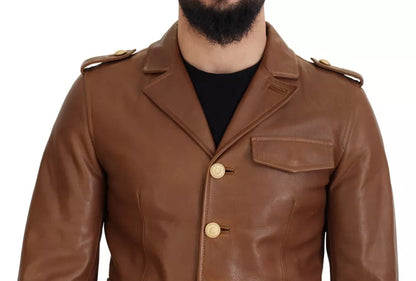 Brown Calfskin Button Down Blouson Jacket