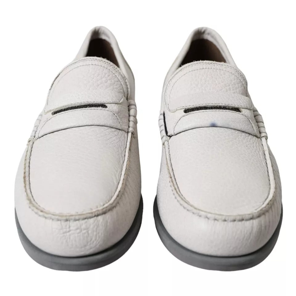 White Gray Leather Slip On Mocassin Loafer Shoes