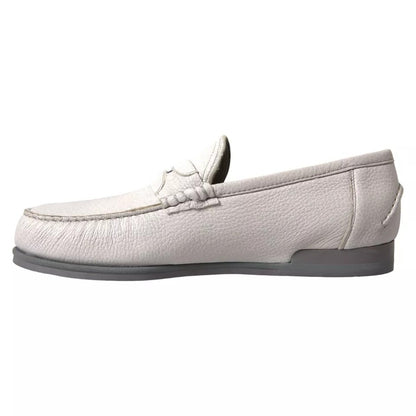 White Gray Leather Slip On Mocassin Loafer Shoes