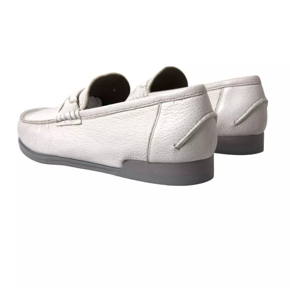 White Gray Leather Slip On Mocassin Loafer Shoes