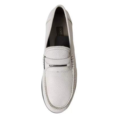 White Gray Leather Slip On Mocassin Loafer Shoes