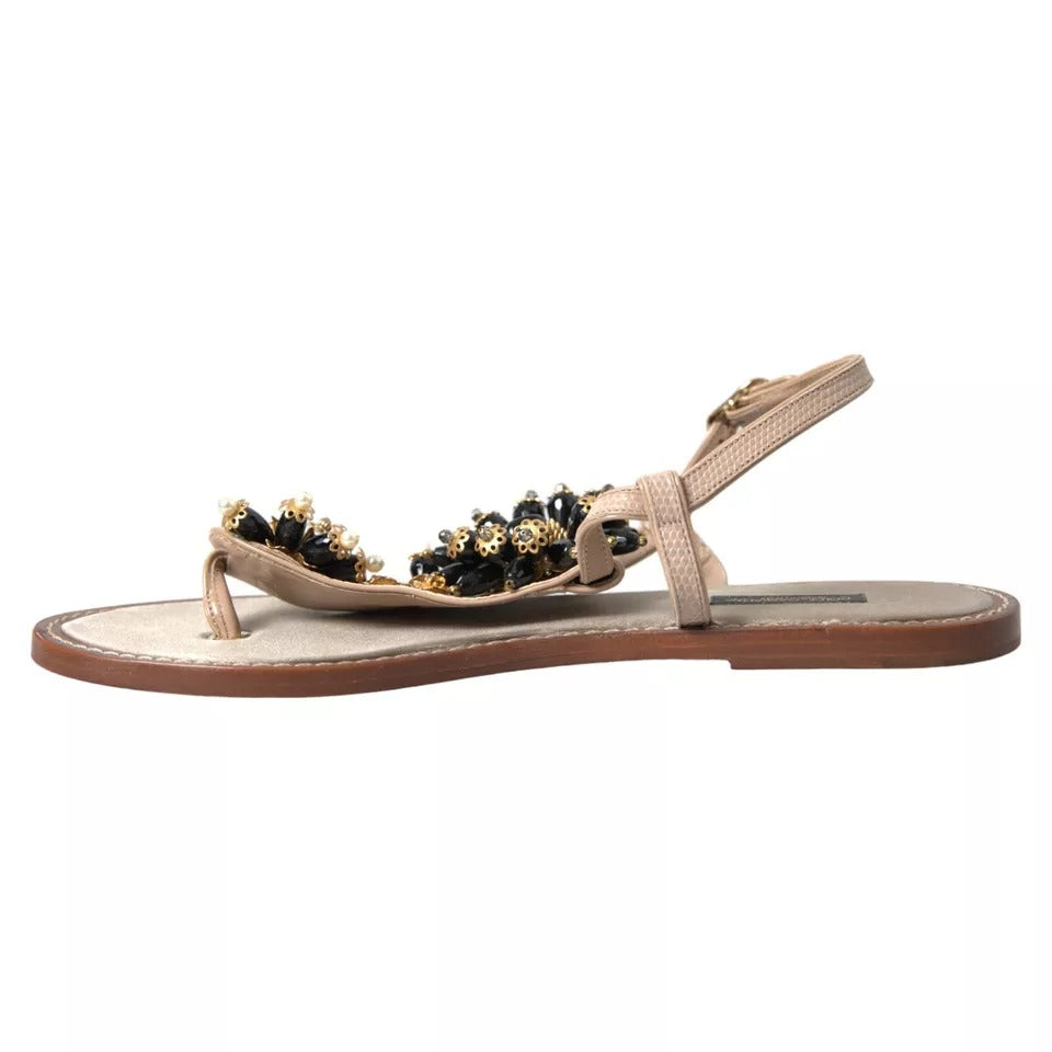 Beige Satin Gold Beaded Flats Slides Sandals Shoes