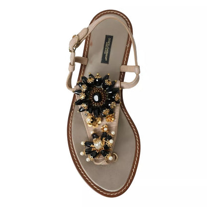 Beige Satin Gold Beaded Flats Slides Sandals Shoes