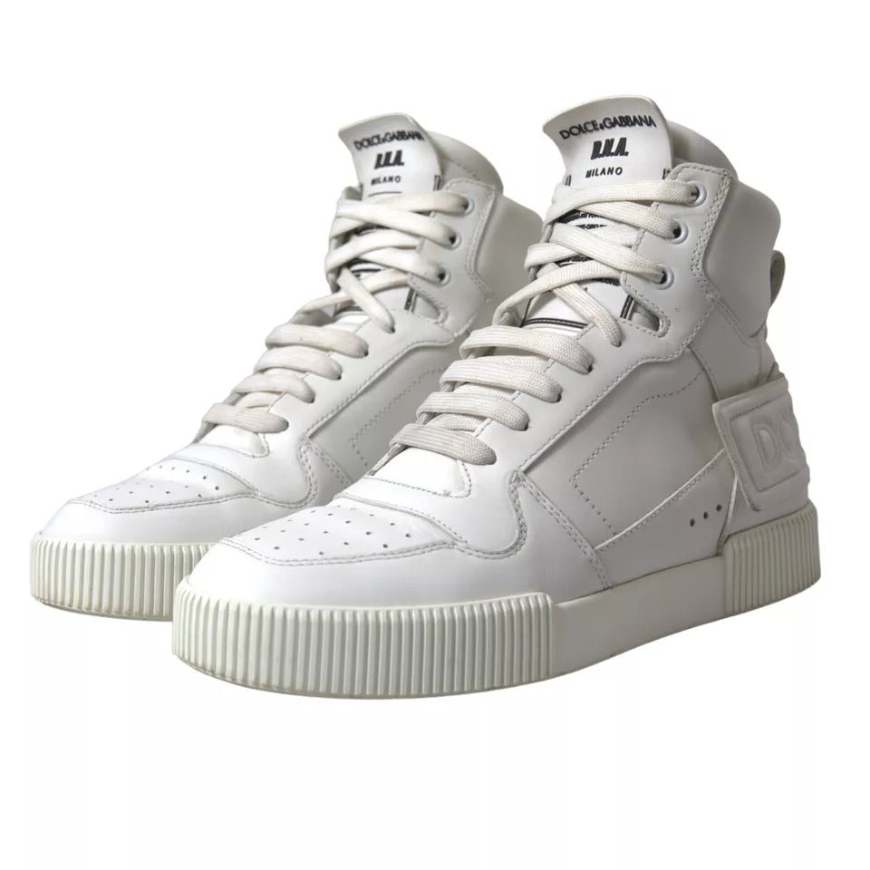 White Leather High Top Men Logo Sneakers Shoes