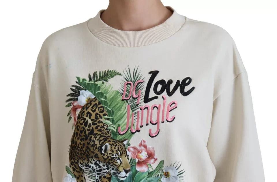 Beige Jungle Printed Pullover Cotton Sweater