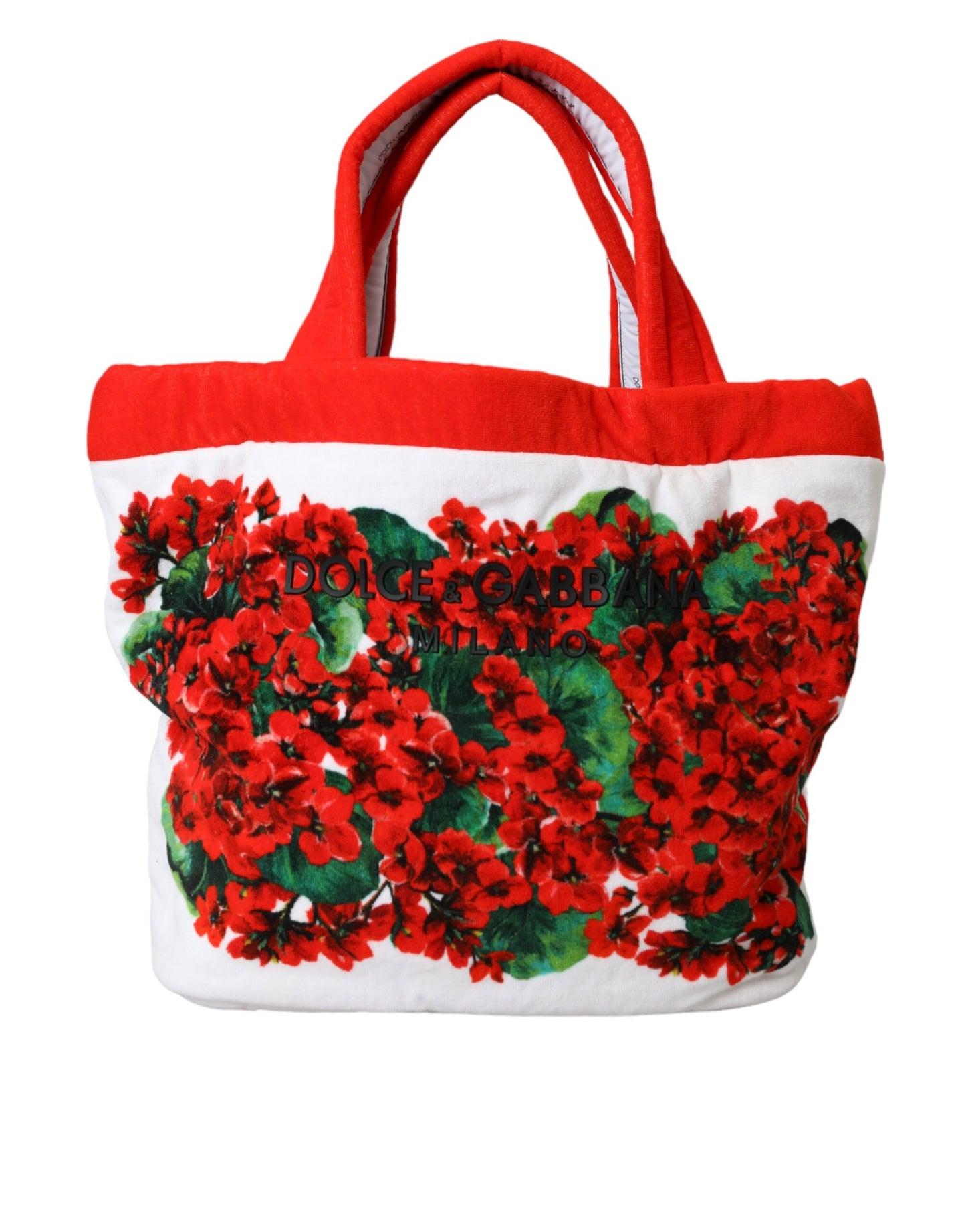 White Red Floral Canvas Logo Shopping Tote Bag