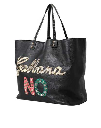 Black BEATRICE Leather Embellished Shopping Tote Bag