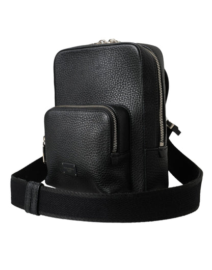 Black Calfskin Leather Logo Palermo Crossbody Bag