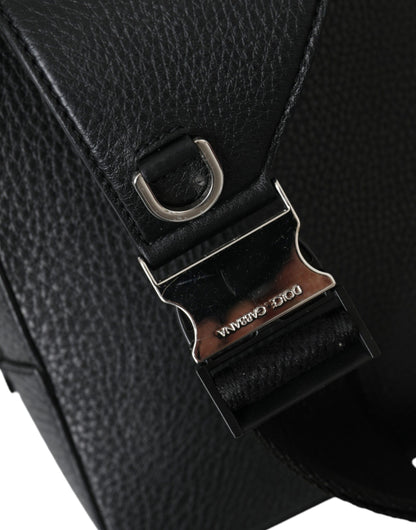 Black Calfskin Leather Logo Palermo Crossbody Bag