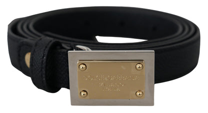 Black Calf Leather Metal Square Buckle Belt