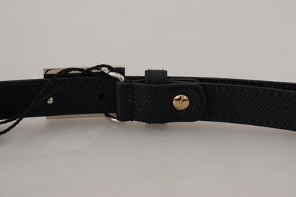 Black Calf Leather Metal Square Buckle Belt