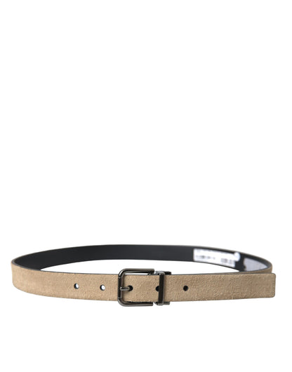 Beige Suede Leather Silver Metal Buckle Belt