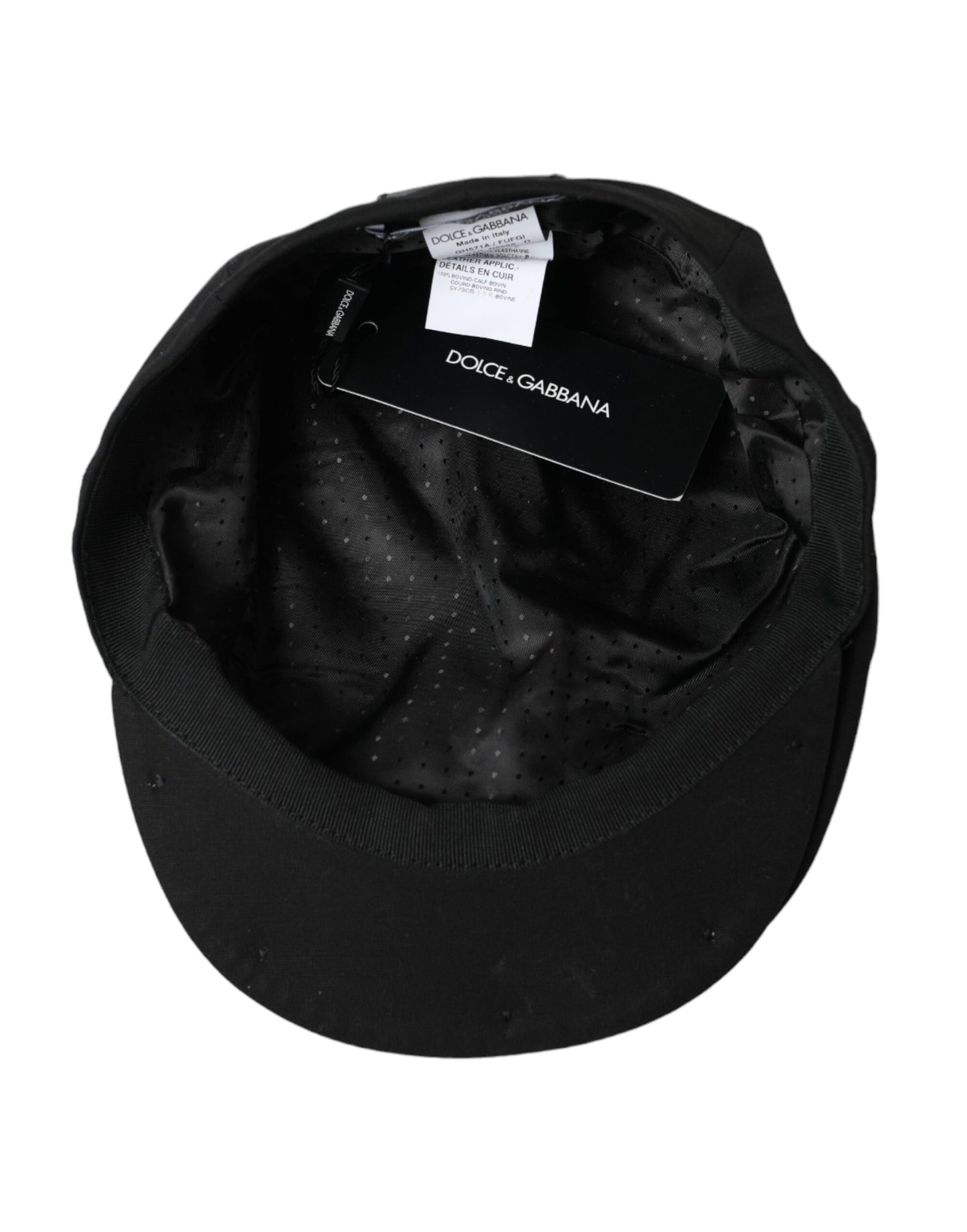 Black Cotton Blend Logo Newsboy Hat Men