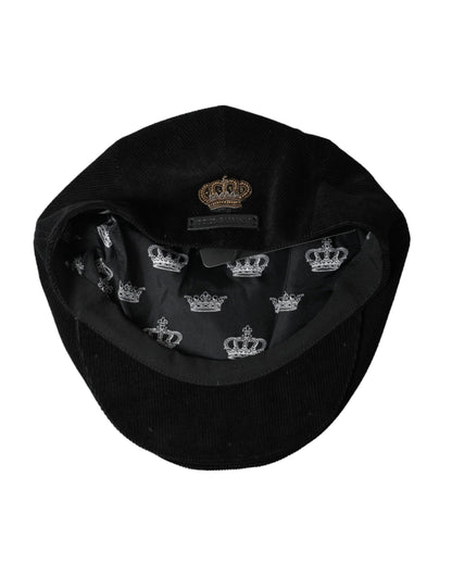 Black Corduroy Crown Newsboy Hat Men