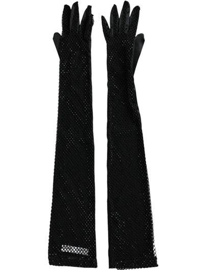 Women Black Mesh Net Elbow Length Gloves