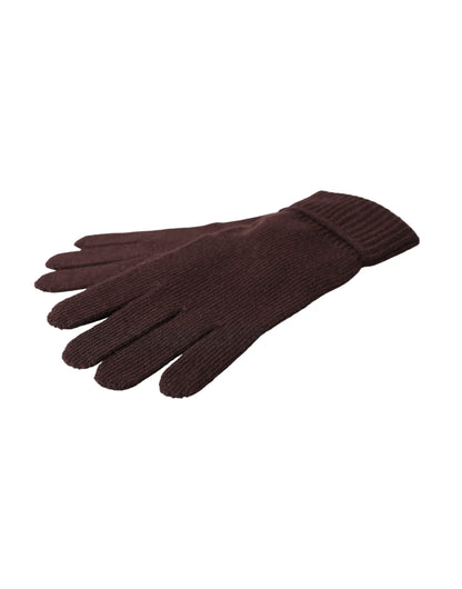 Brown Wool Knitted Wrist Length Gloves