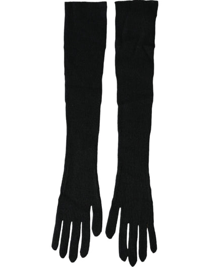 Black Cashmere Knitted Elbow Length Gloves