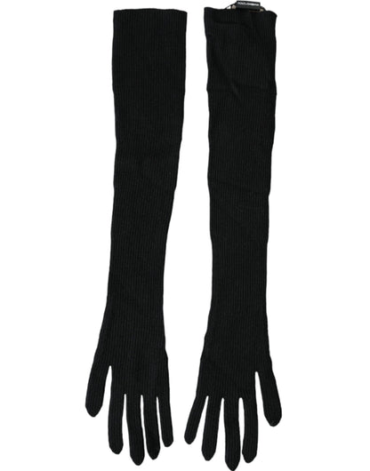 Black Cashmere Knitted Elbow Length Gloves