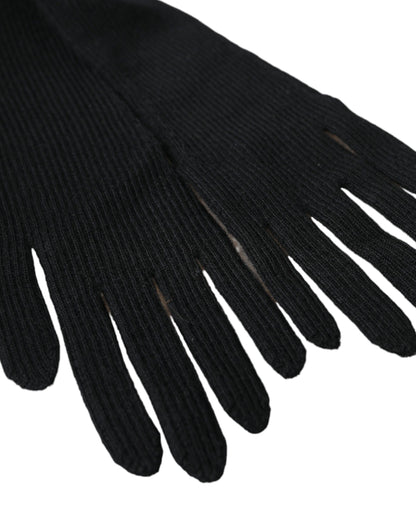 Black Cashmere Knitted Elbow Length Gloves