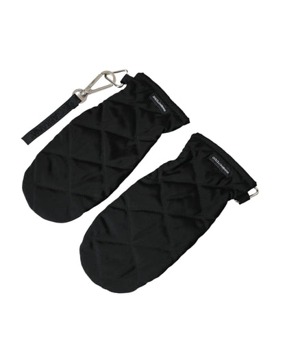 Black Quilted Nylon Wrist Length Mitten Gloves