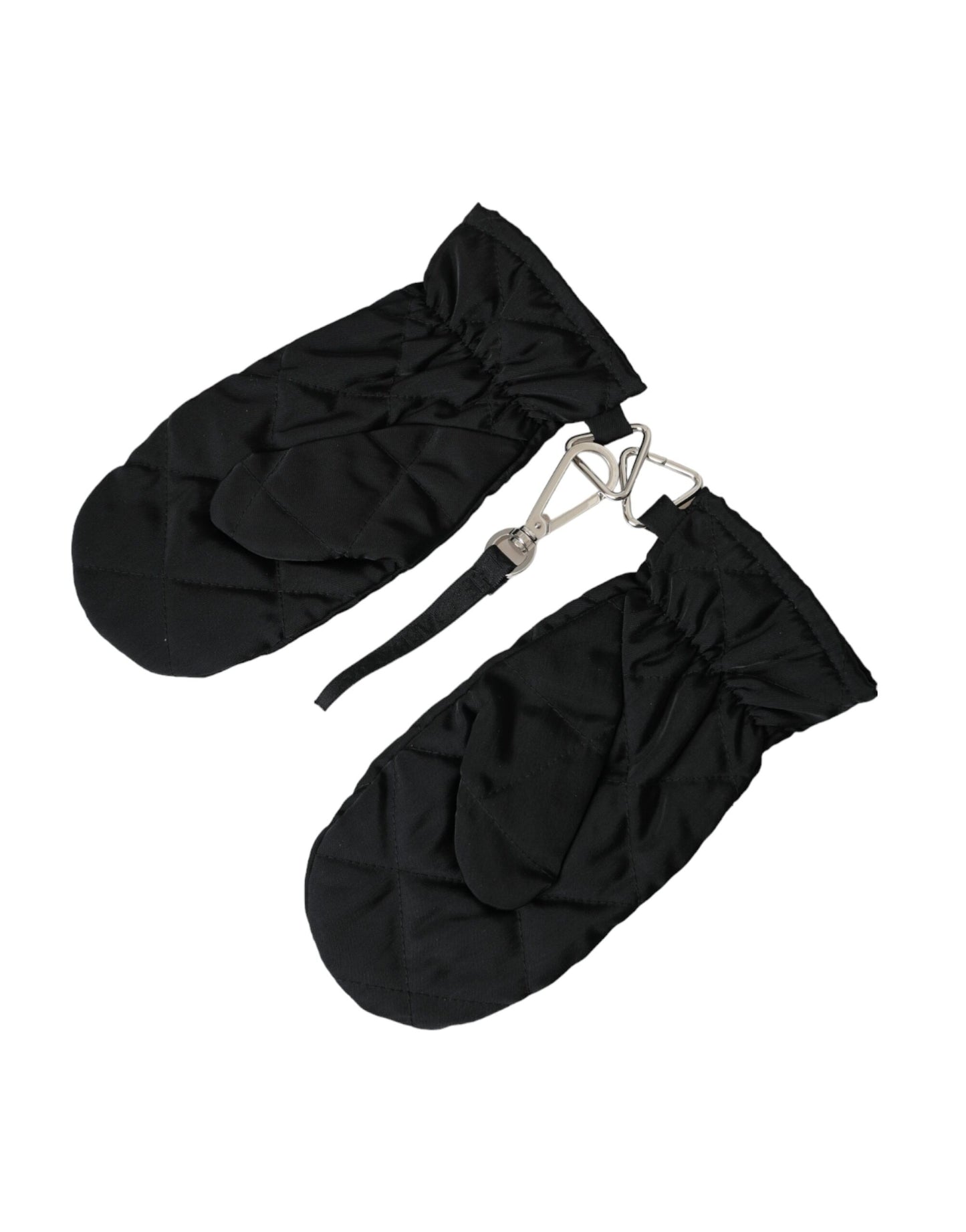 Black Quilted Nylon Wrist Length Mitten Gloves